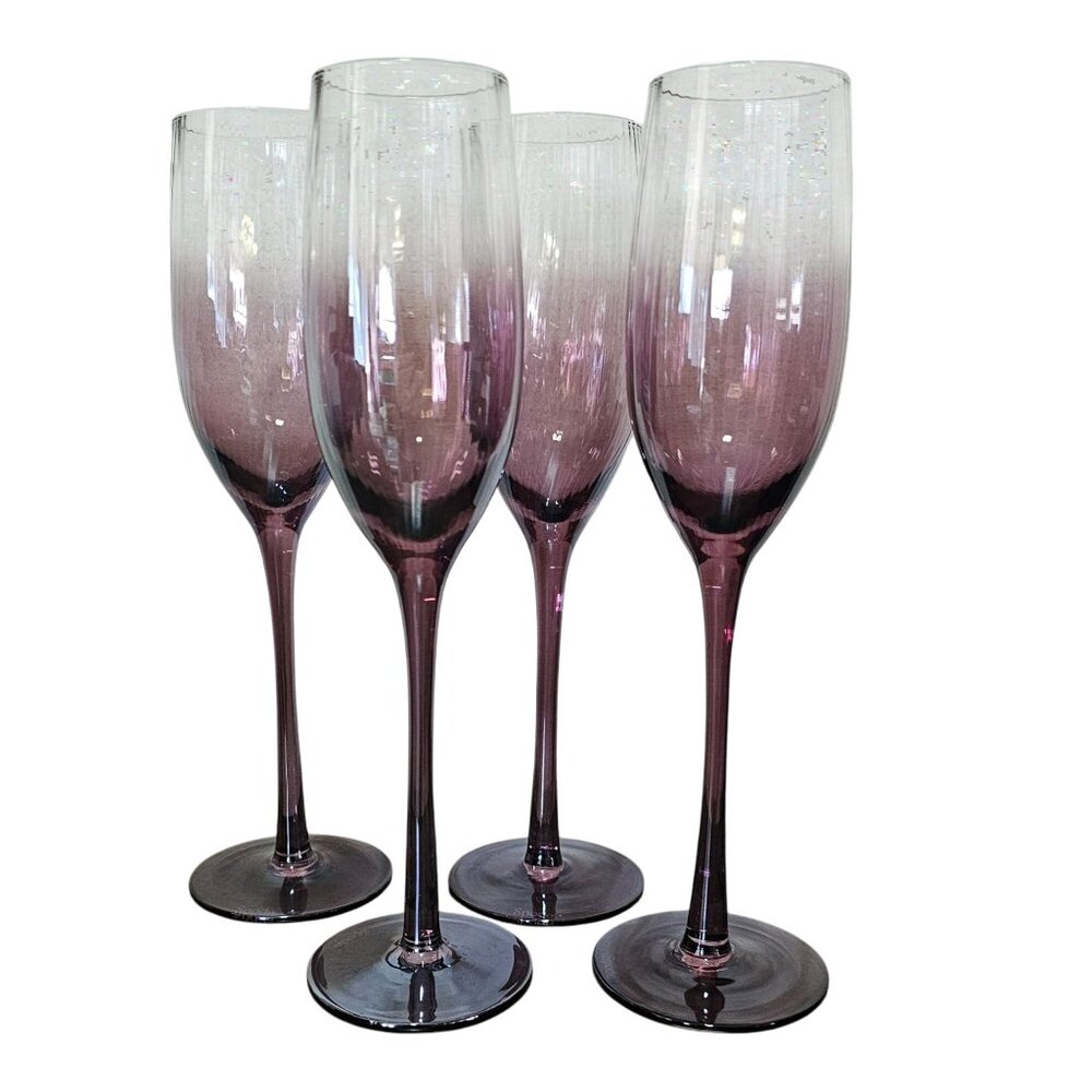 Spode Kingsley Champagne Flutes Glasses 10" set-4  toasting pink fade out straig